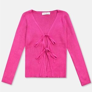 Hot Pink Long Sleeve Tie Front Top